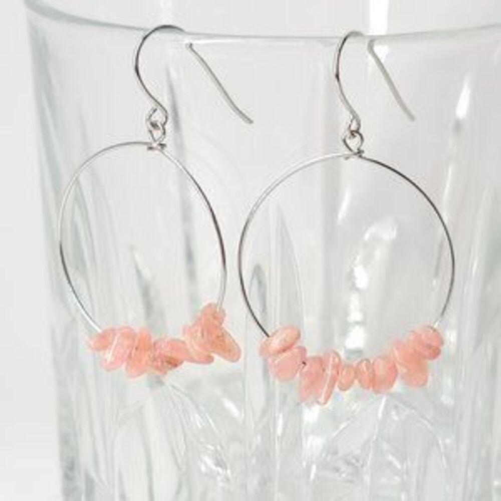 NEW Natural Peach Pink Gem Quartz Hoop Earringg